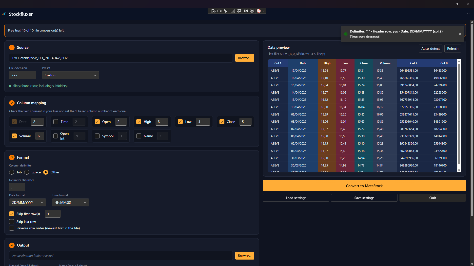 Stockfluxer auto-detect format result
