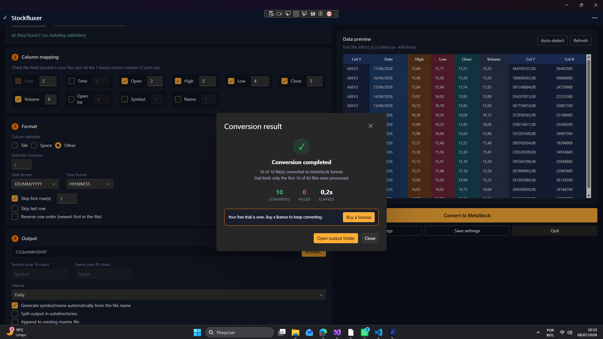 Stockfluxer conversion result summary